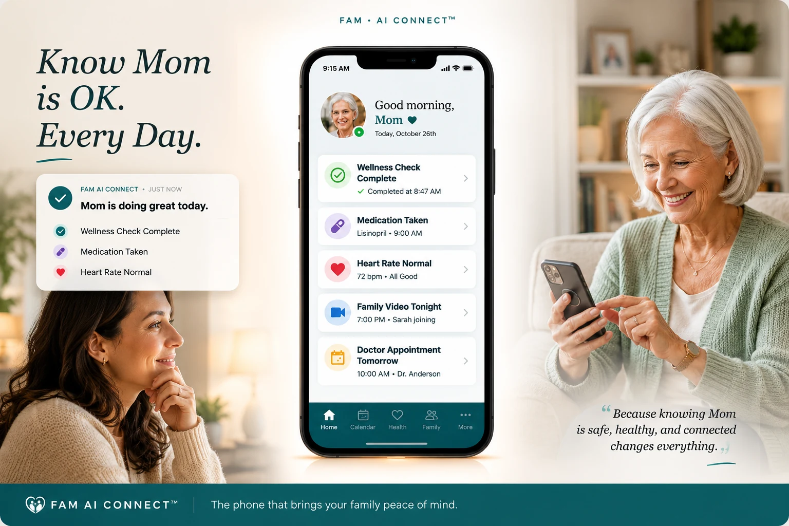 Know Mom is OK every day with FAM AI Connect